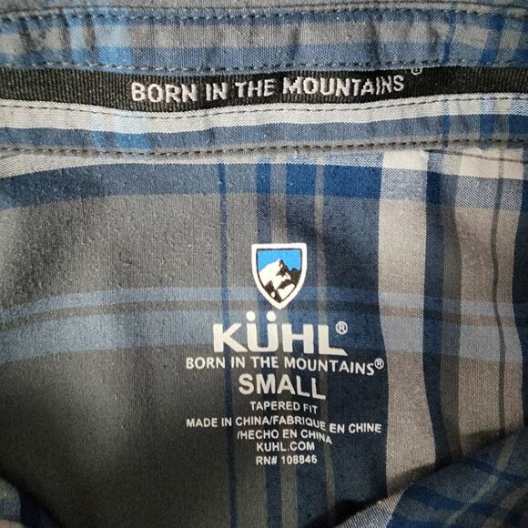 Kuhl Blue and Gray Plaid Short Sleeve Button Up Collared Shirt | Men's Small - Picture 10 of 13